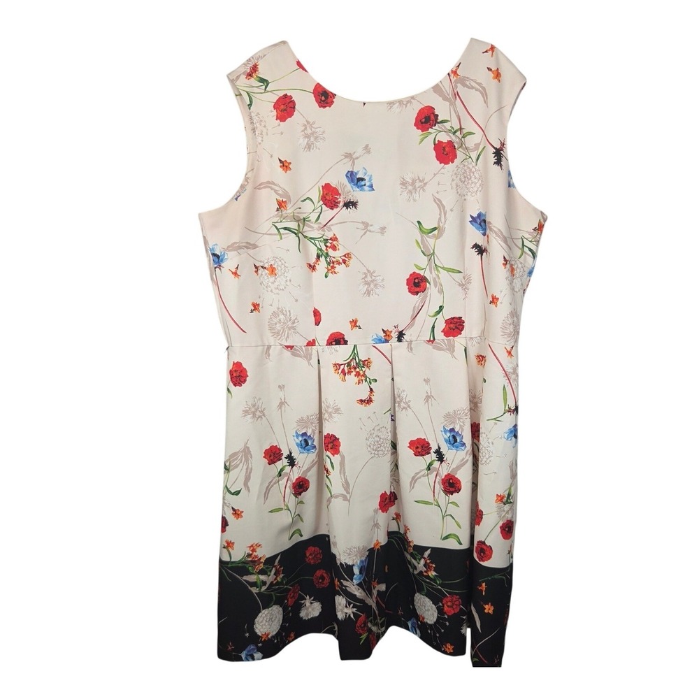Julian Taylor Fit & Flare Floral Dress Womens 22W Cream Red Sleeveless Pleated